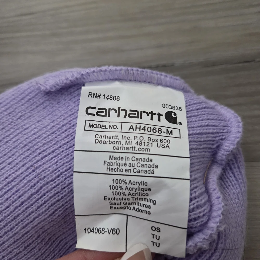 Carhartt Men’s Knit Insulated Cuffed Beanie One Size Lavender Spellout &‎ Logo